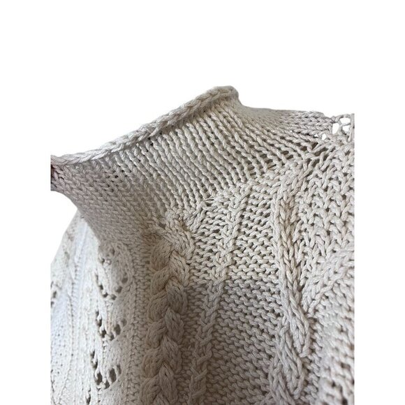 Amano Sweater Women S Cream Hand Knit Cable Chunky Vintage Cotton Coastal Preppy - Picture 5 of 10